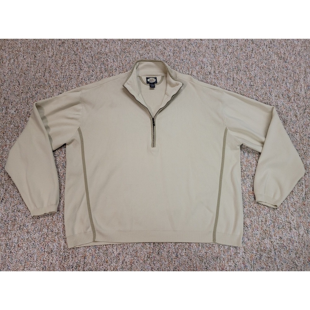 Vintage Tommy Bahama Sweater Mens XL Off White Quarter Zip‎ Pullover Ribbed Knit